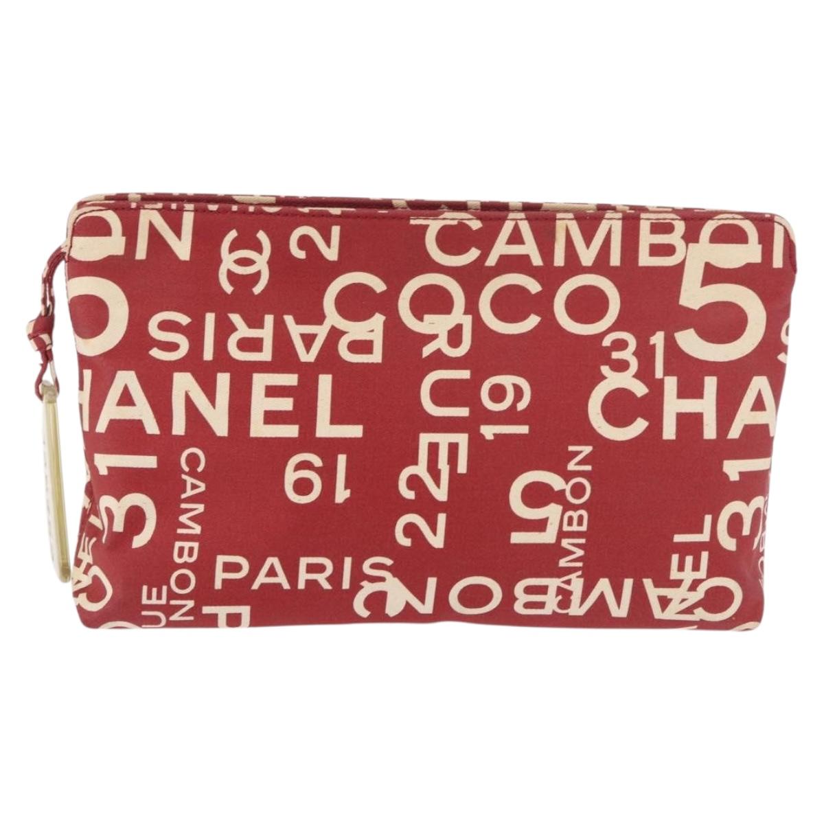 CHANEL Bysy Line Pouch Canvas Red Silver CC Auth 188217