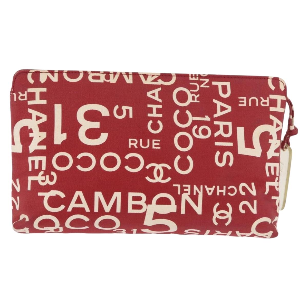 CHANEL Bysy Line Pouch Canvas Red Silver CC Auth 188217