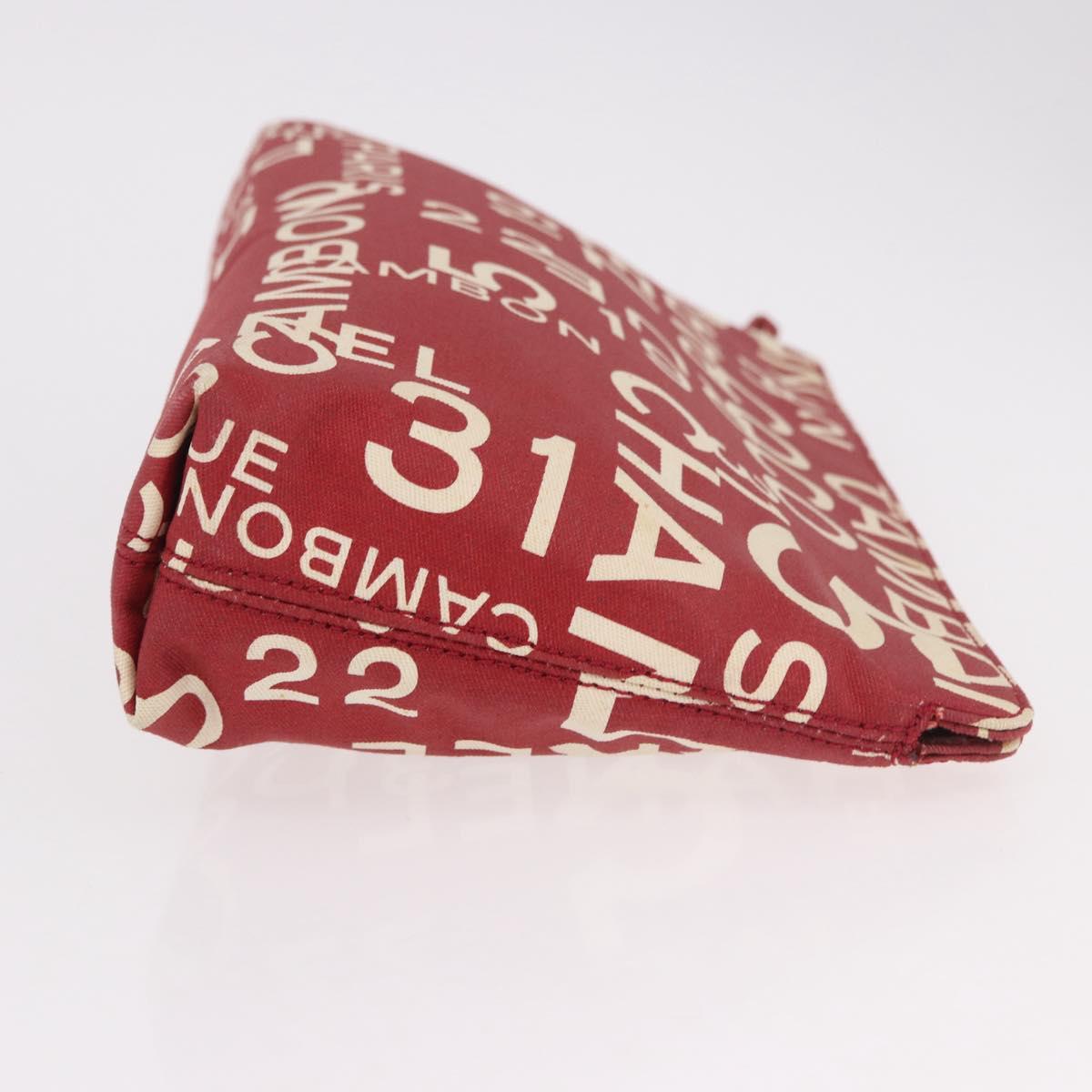 CHANEL Bysy Line Pouch Canvas Red Silver CC Auth 188217