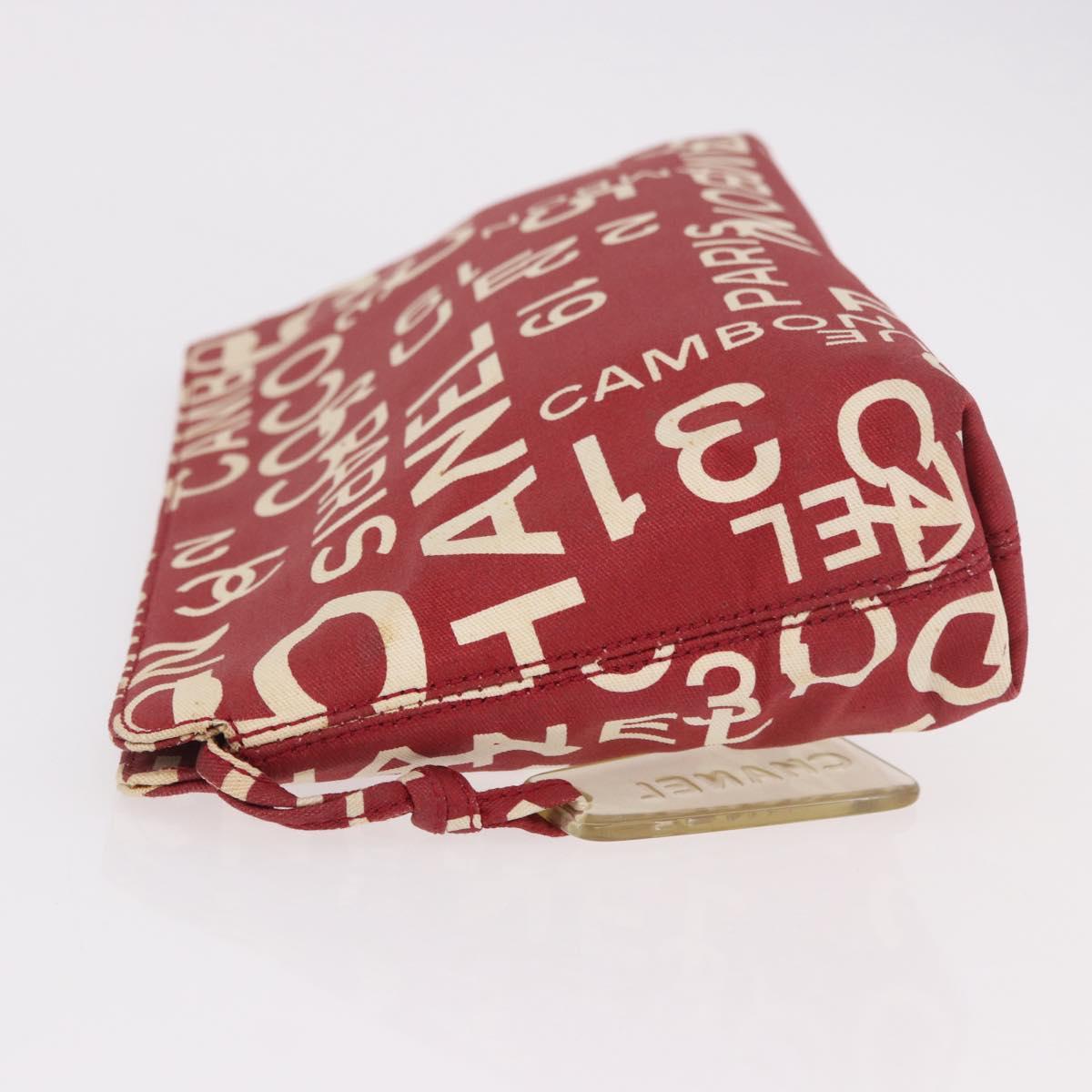 CHANEL Bysy Line Pouch Canvas Red Silver CC Auth 188217