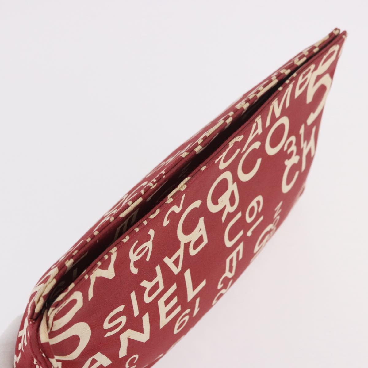 CHANEL Bysy Line Pouch Canvas Red Silver CC Auth 188217