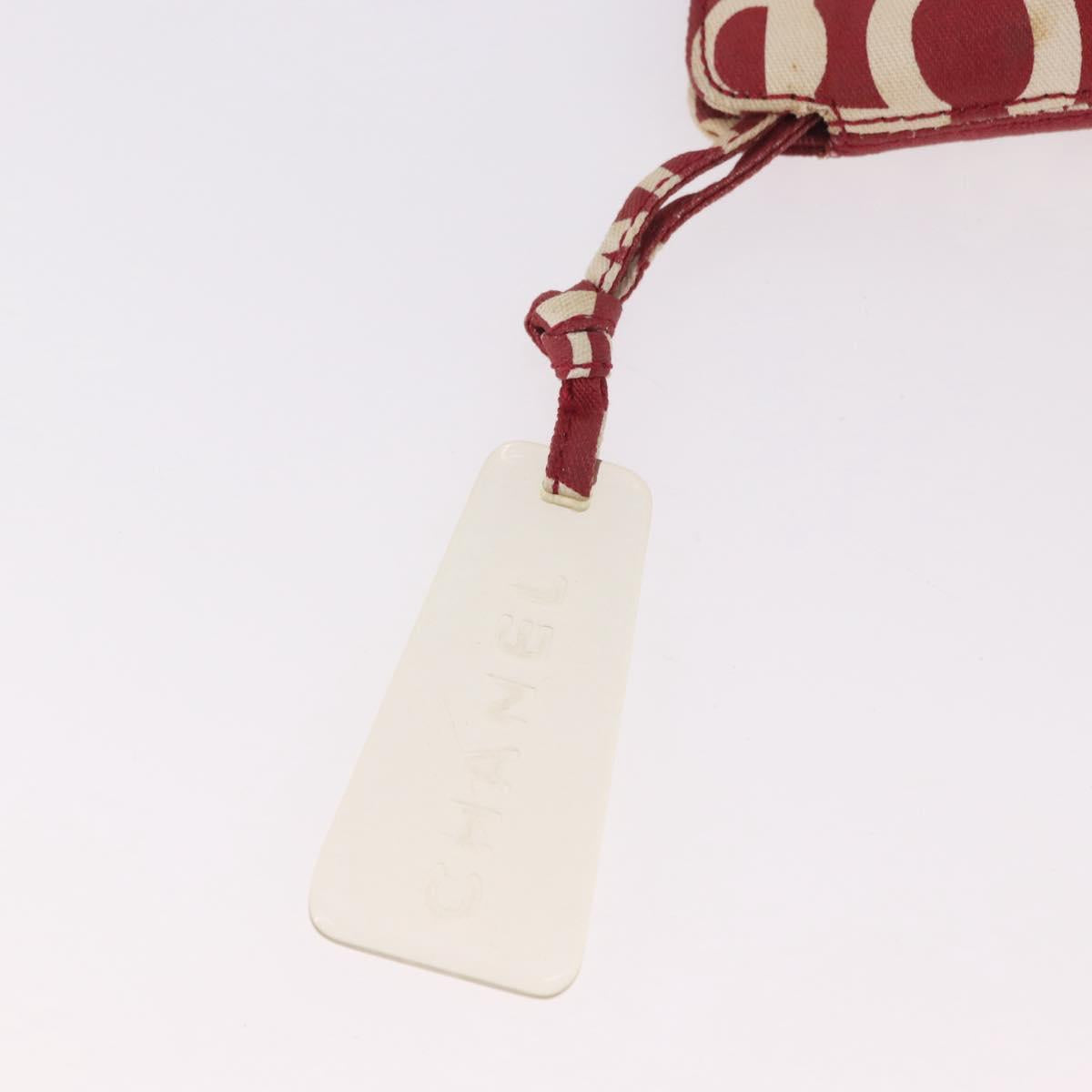 CHANEL Bysy Line Pouch Canvas Red Silver CC Auth 188217