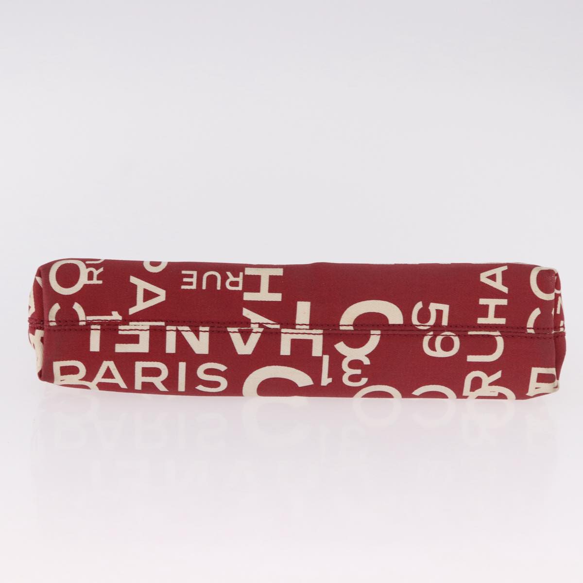 CHANEL Bysy Line Pouch Canvas Red Silver CC Auth 188217
