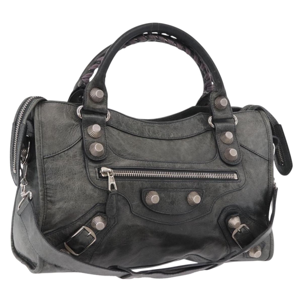 BALENCIAGA The Giant City Bag Leather 2way Gray Silver 173084 Auth 188218SAM