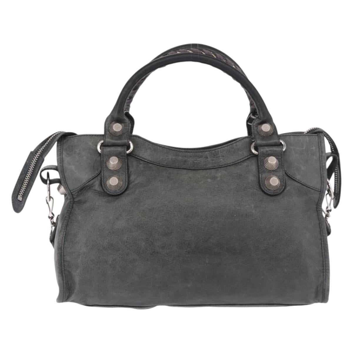 BALENCIAGA The Giant City Bag Leather 2way Gray Silver 173084 Auth 188218SAM