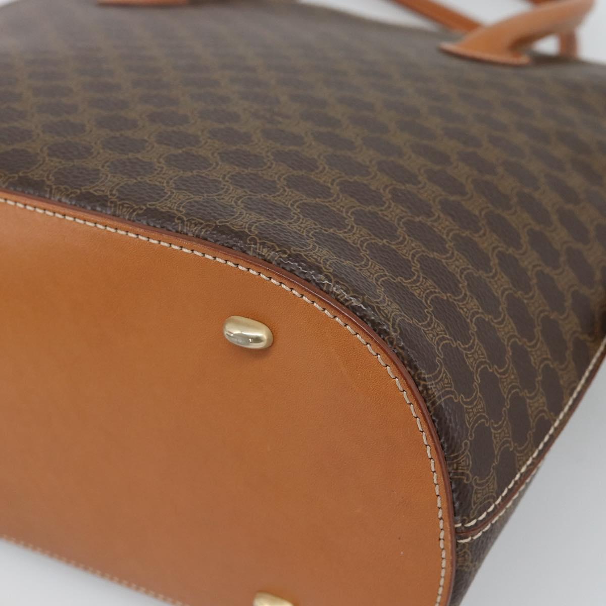 CELINE Macadam Canvas Hand Bag PVC Leather 2way Brown Gold Auth 188224SAV