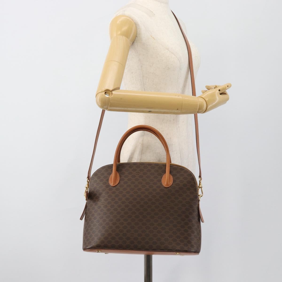 CELINE Macadam Canvas Hand Bag PVC Leather 2way Brown Gold Auth 188224SAV