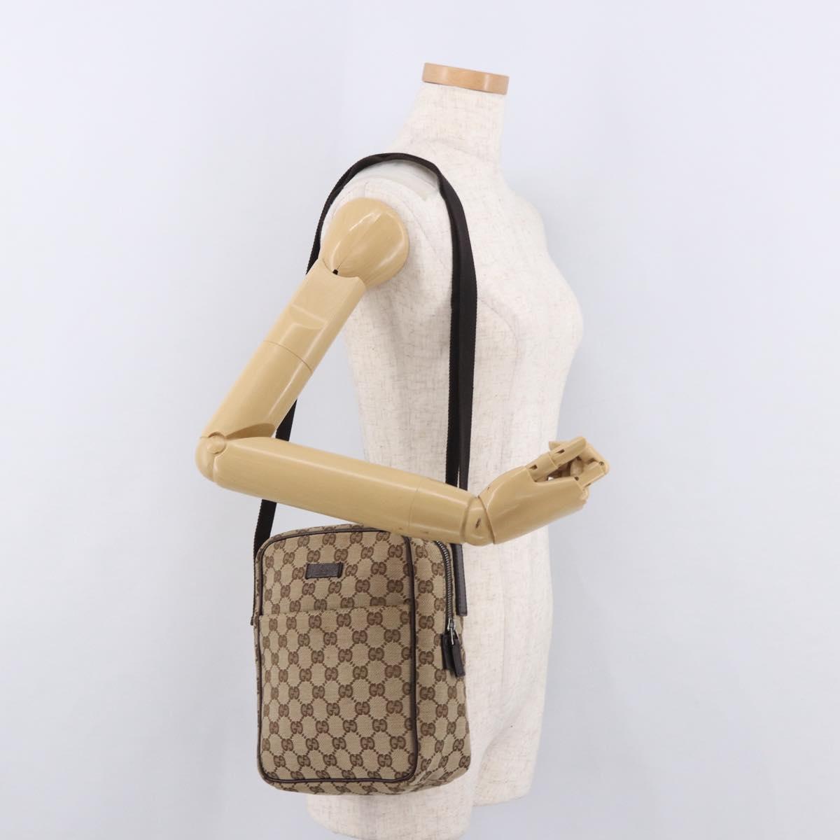 GUCCI GG Canvas Shoulder Bag Beige Silver 122759 Auth 188226A