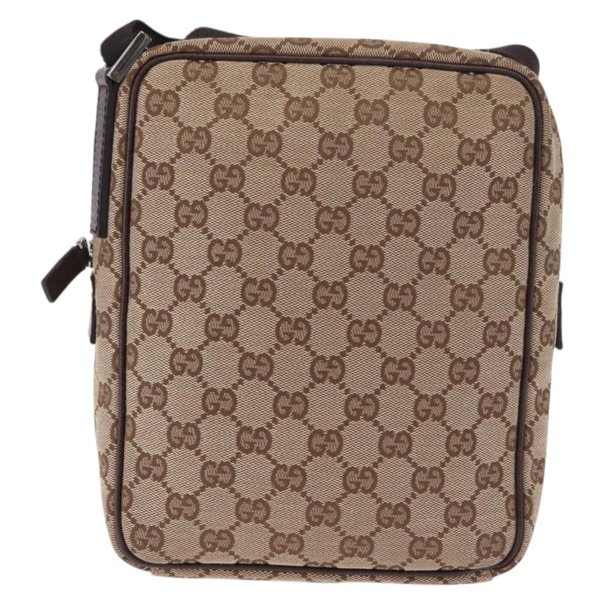 GUCCI GG Canvas Shoulder Bag Beige Silver 122759 Auth 188226A