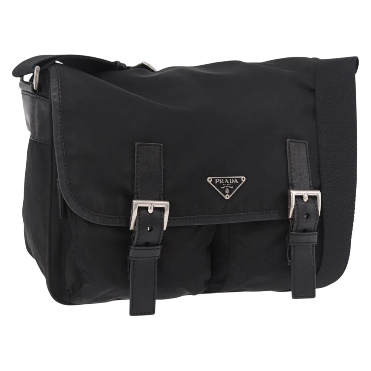 PRADA Shoulder Bag Nylon Black Silver Auth 188230