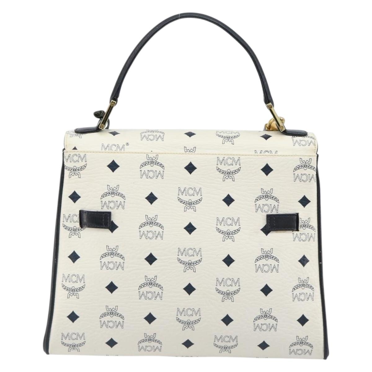 MCM Vicetos Logogram Hand Bag PVC Leather White Gold Auth 188231