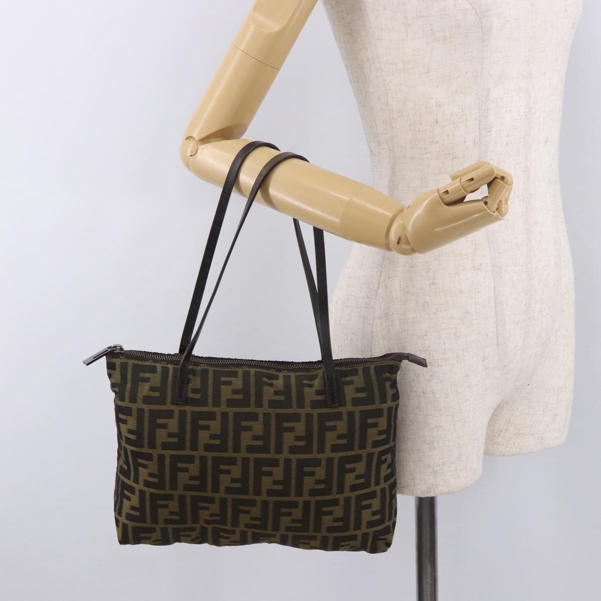 FENDI Zucca Canvas Tote Bag Black Brown Auth 188232