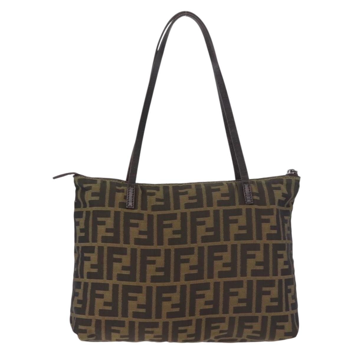FENDI Zucca Canvas Tote Bag Black Brown Auth 188232
