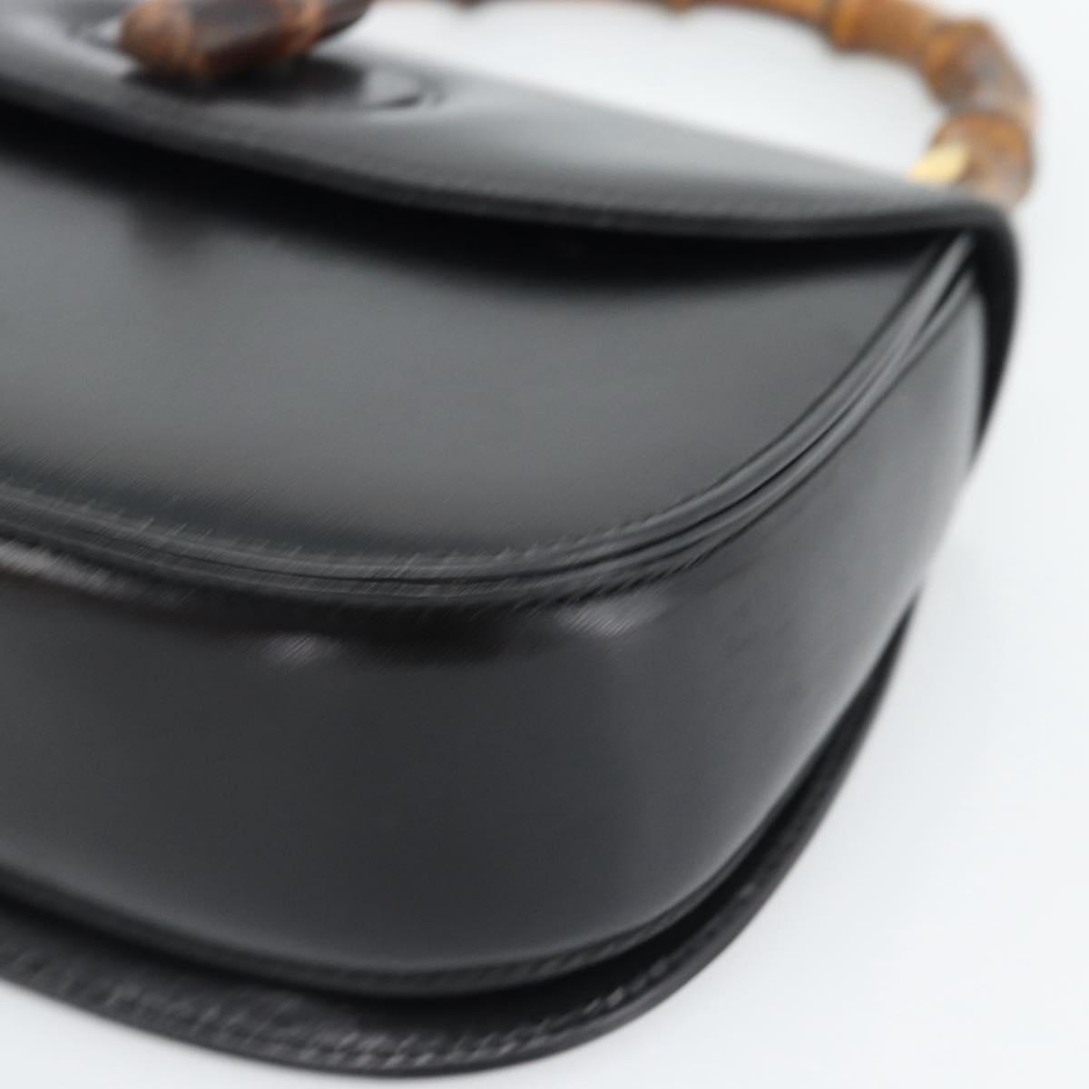 GUCCI Bamboo Hand Bag Leather 2way Black Gold 000 2046 0188 Auth 188235V