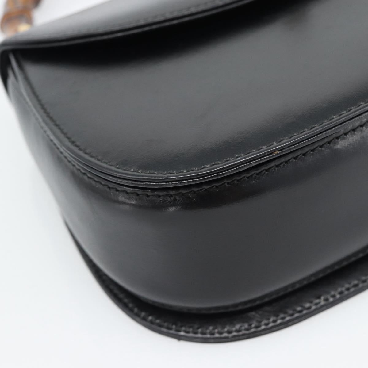GUCCI Bamboo Hand Bag Leather 2way Black Gold 000 2046 0188 Auth 188235V