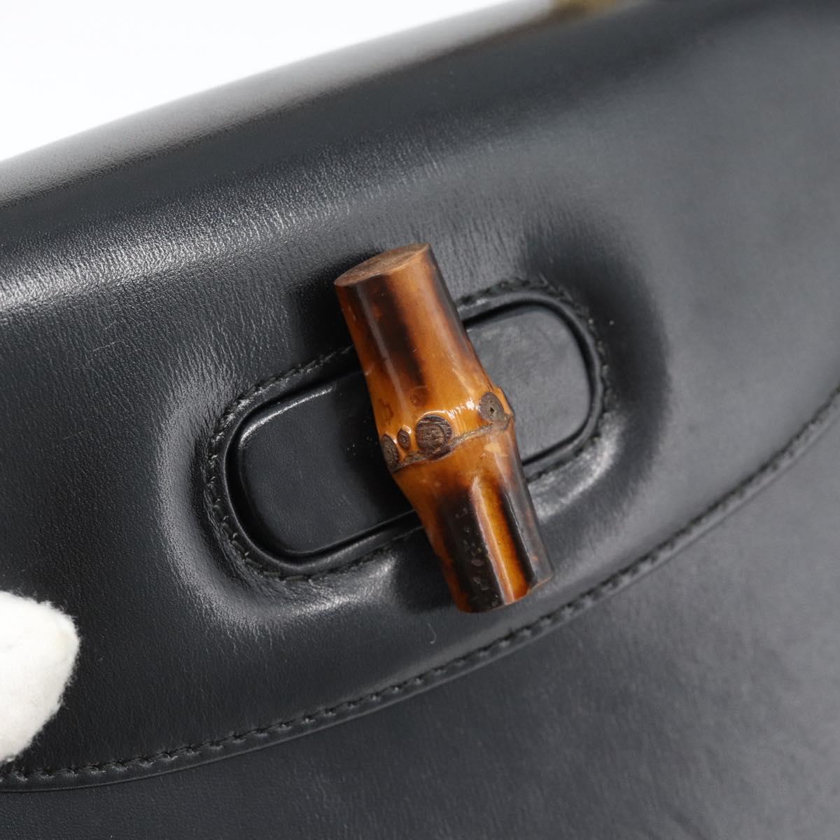 GUCCI Bamboo Hand Bag Leather 2way Black Gold 000 2046 0188 Auth 188235V