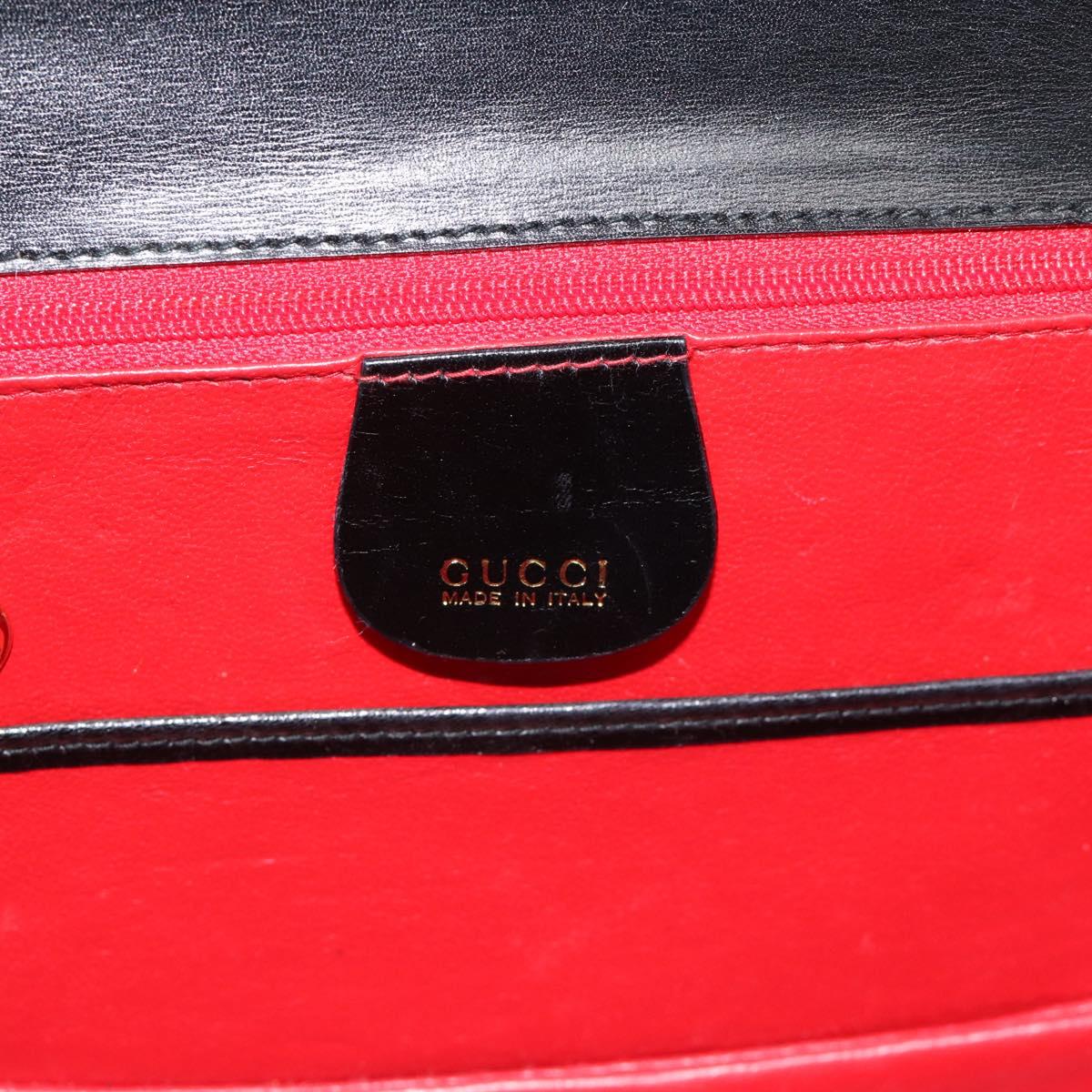 GUCCI Bamboo Hand Bag Leather 2way Black Gold 000 2046 0188 Auth 188235V