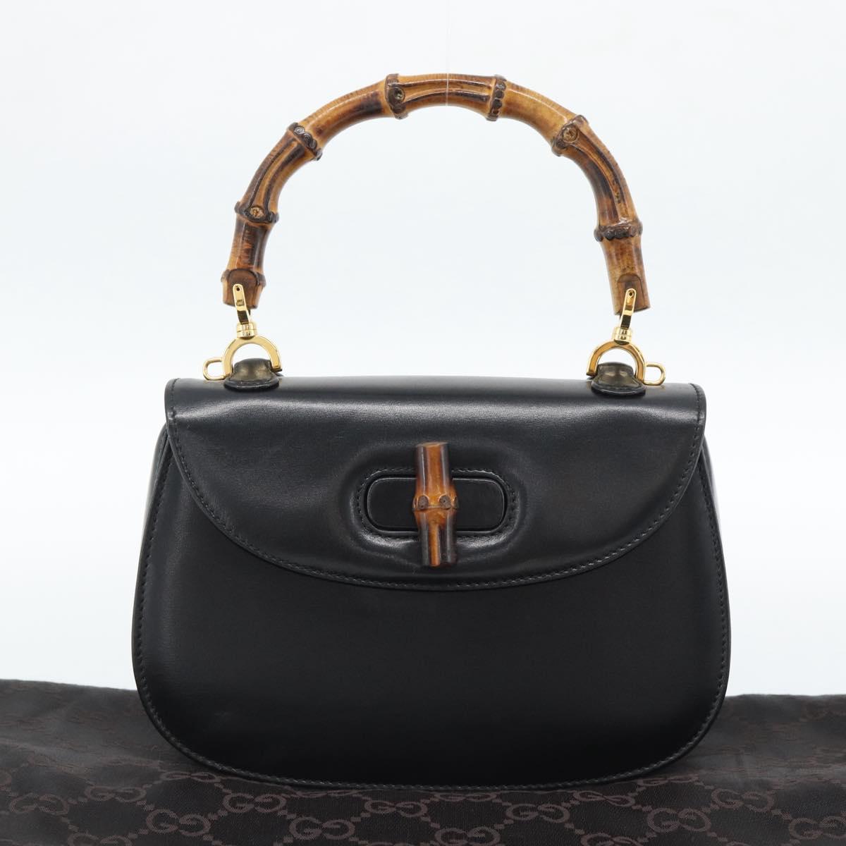 GUCCI Bamboo Hand Bag Leather 2way Black Gold 000 2046 0188 Auth 188235V