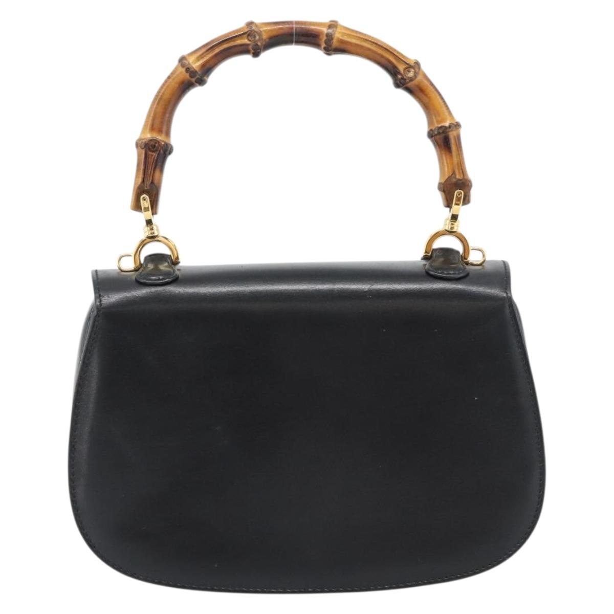 GUCCI Bamboo Hand Bag Leather 2way Black Gold 000 2046 0188 Auth 188235V