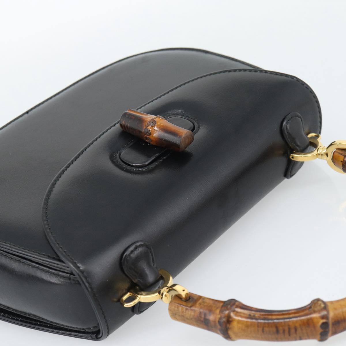 GUCCI Bamboo Hand Bag Leather 2way Black Gold 000 2046 0188 Auth 188235V