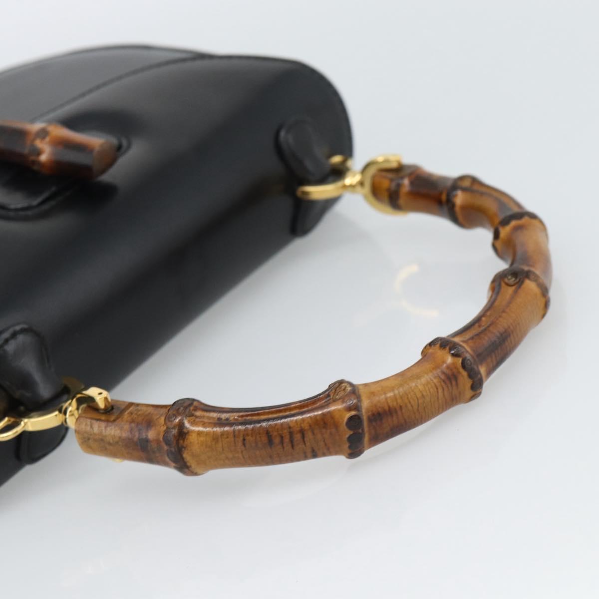 GUCCI Bamboo Hand Bag Leather 2way Black Gold 000 2046 0188 Auth 188235V