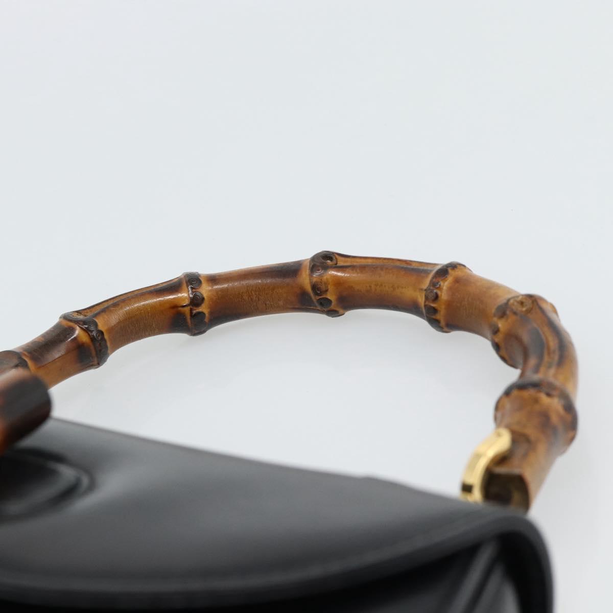 GUCCI Bamboo Hand Bag Leather 2way Black Gold 000 2046 0188 Auth 188235V