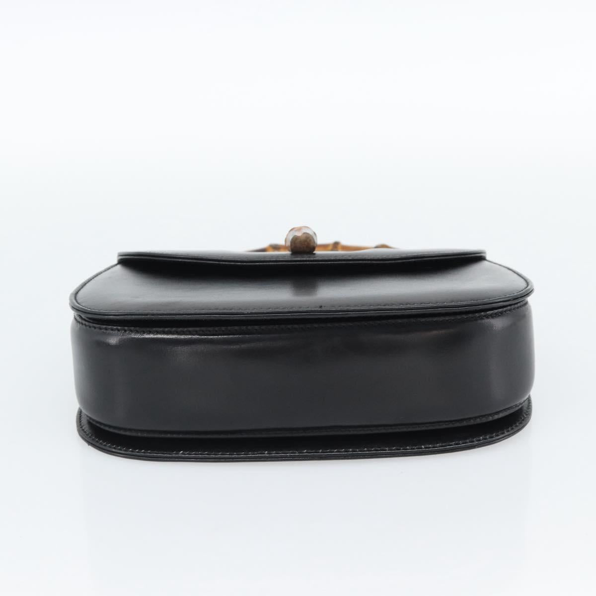 GUCCI Bamboo Hand Bag Leather 2way Black Gold 000 2046 0188 Auth 188235V
