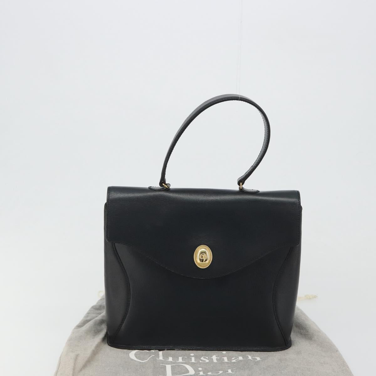 Christian Dior Hand Bag Leather Navy Gold Auth 188236A