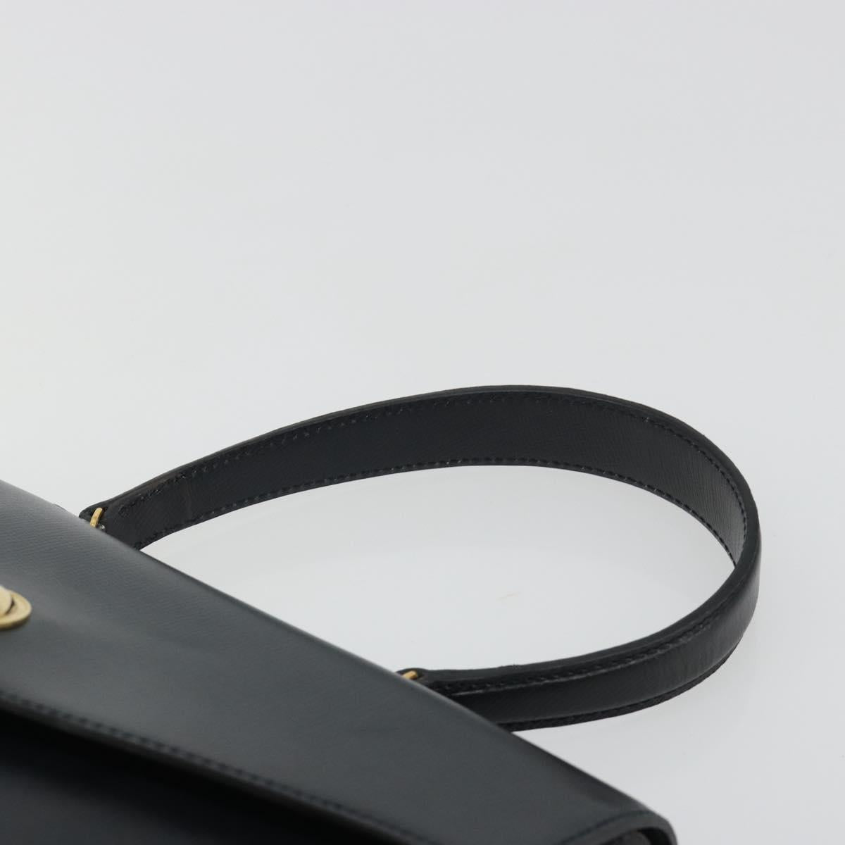 Christian Dior Hand Bag Leather Navy Gold Auth 188236A