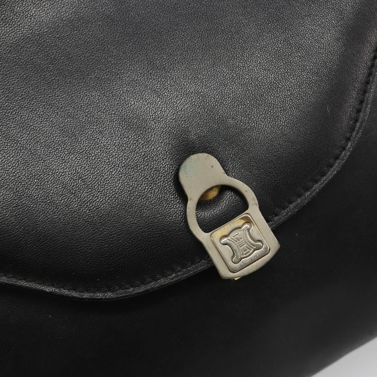 CELINE Chain Shoulder Bag Leather Black Gold Auth 188237