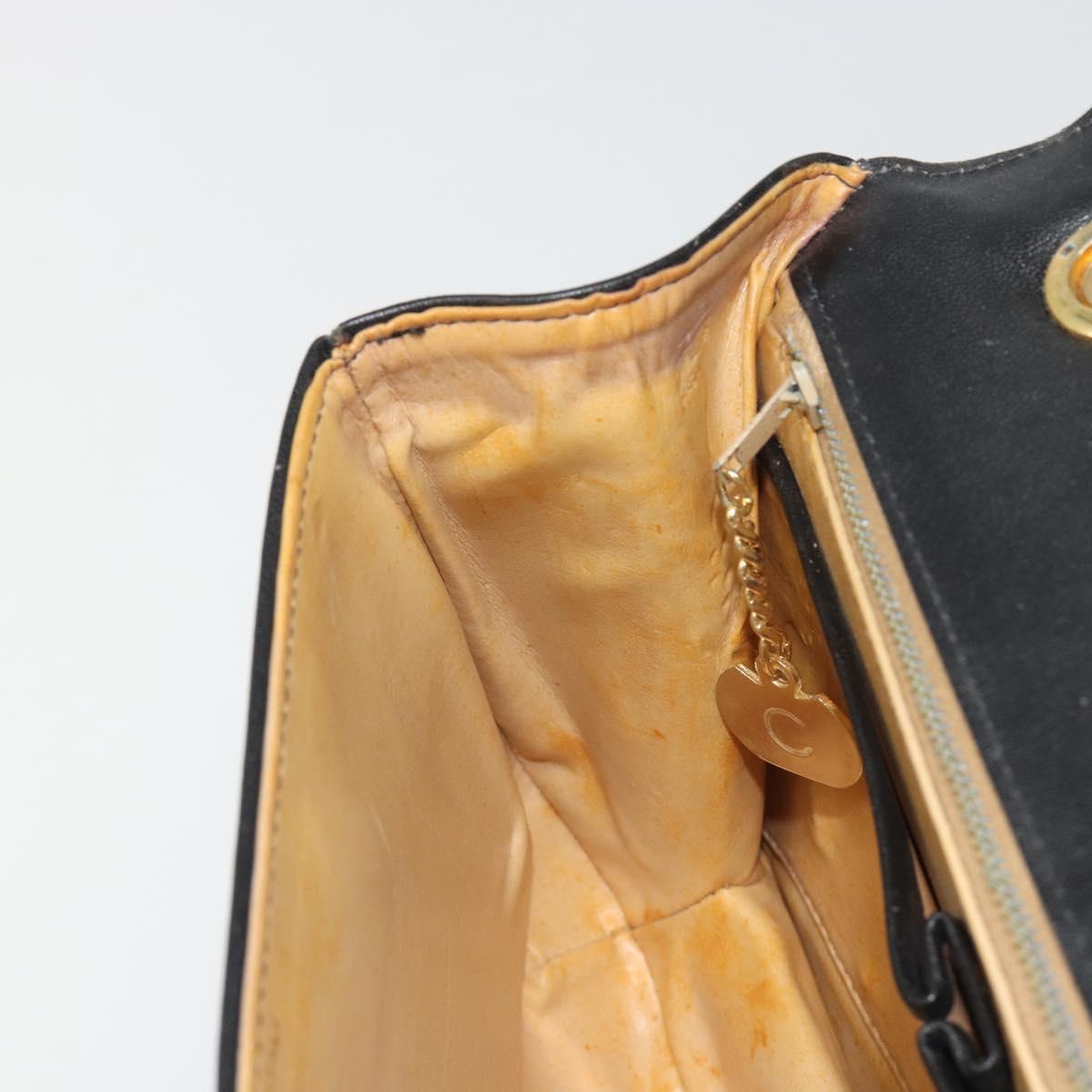 CELINE Chain Shoulder Bag Leather Black Gold Auth 188237