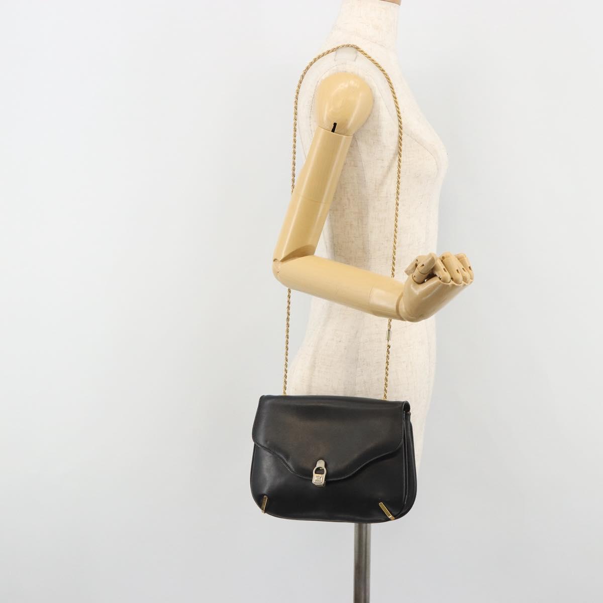 CELINE Chain Shoulder Bag Leather Black Gold Auth 188237