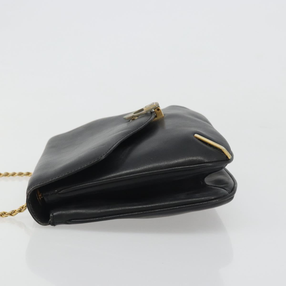 CELINE Chain Shoulder Bag Leather Black Gold Auth 188237