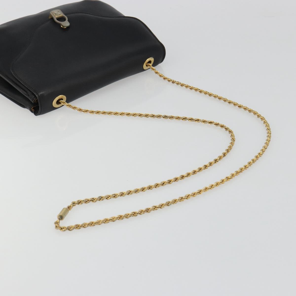 CELINE Chain Shoulder Bag Leather Black Gold Auth 188237