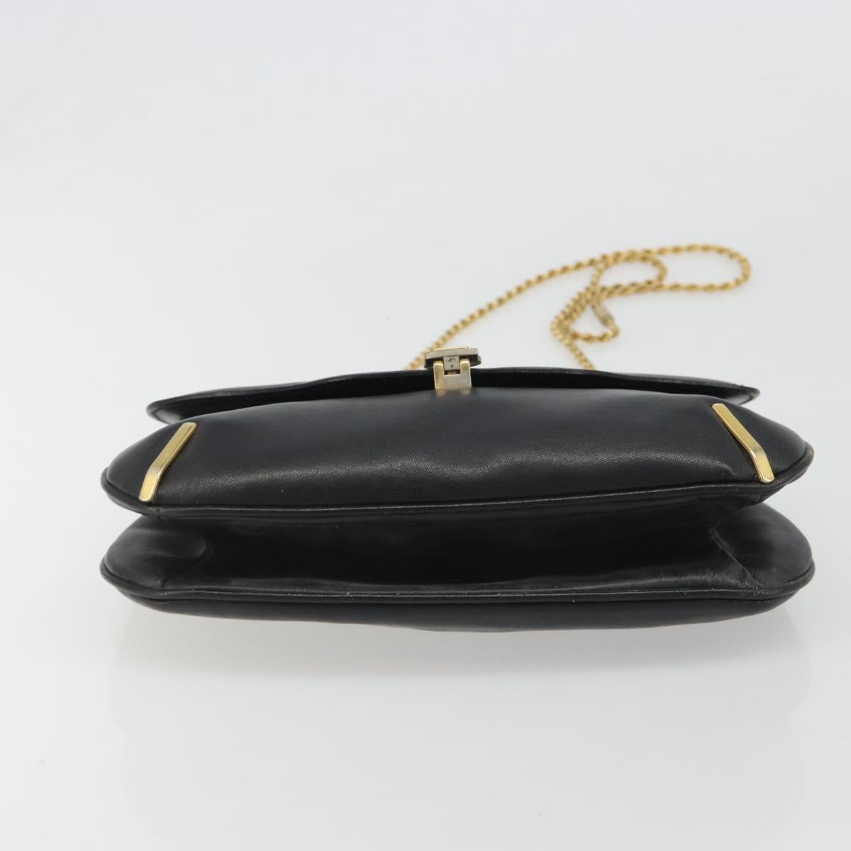 CELINE Chain Shoulder Bag Leather Black Gold Auth 188237