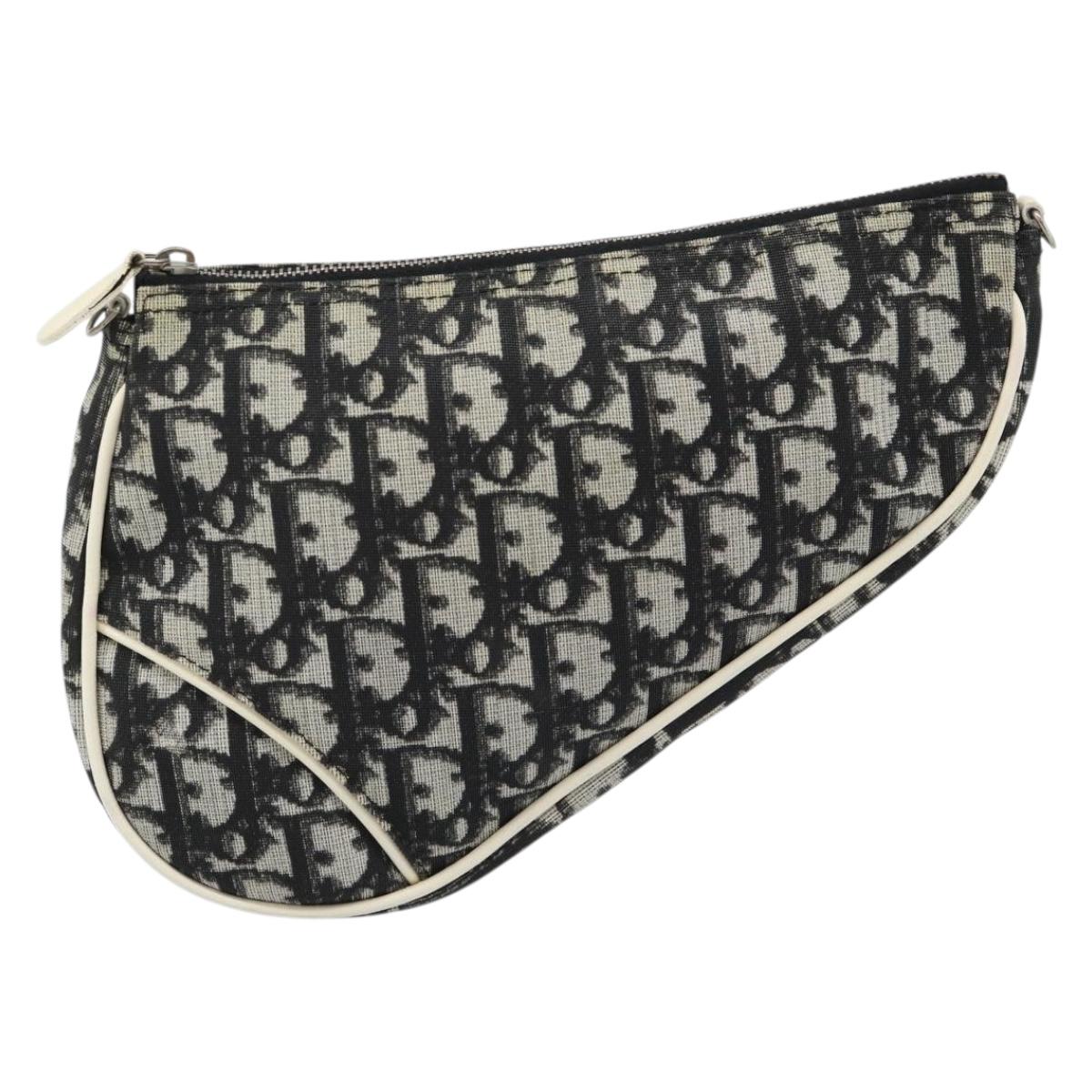 Christian Dior Trotter Canvas Saddle Pouch PVC Black Silver Auth 188238