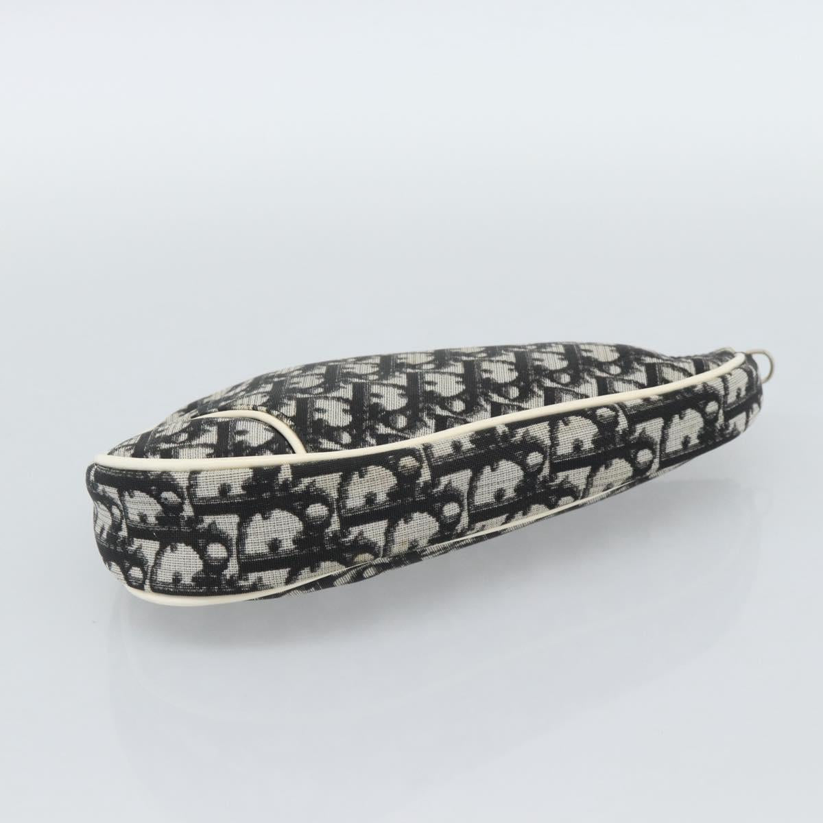 Christian Dior Trotter Canvas Saddle Pouch PVC Black Silver Auth 188238