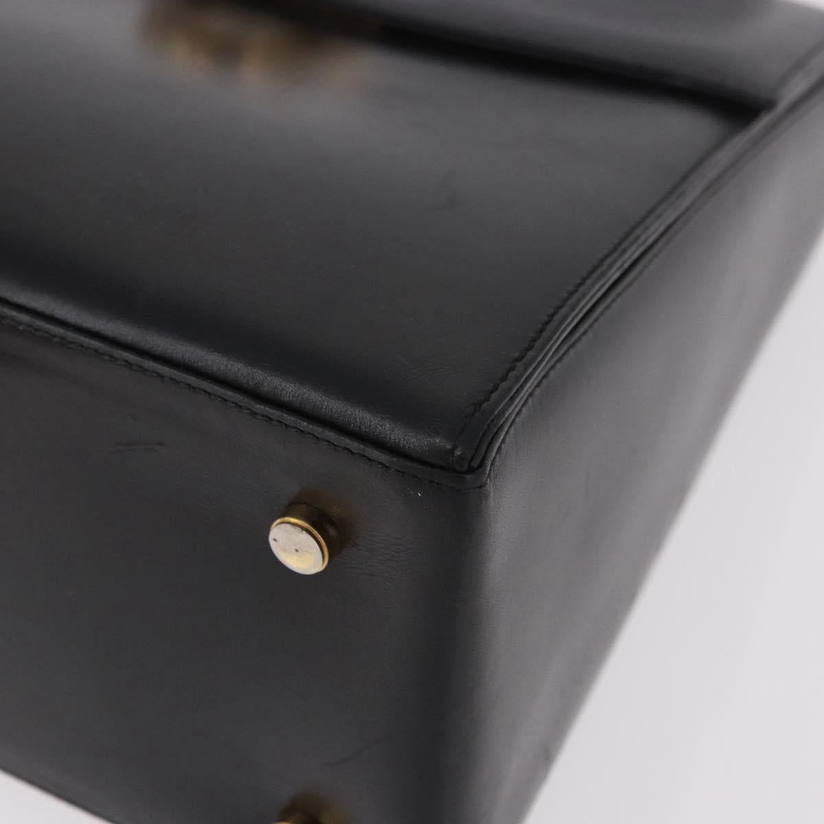 Salvatore Ferragamo Gancini Hand Bag Leather Black Gold Auth 188245