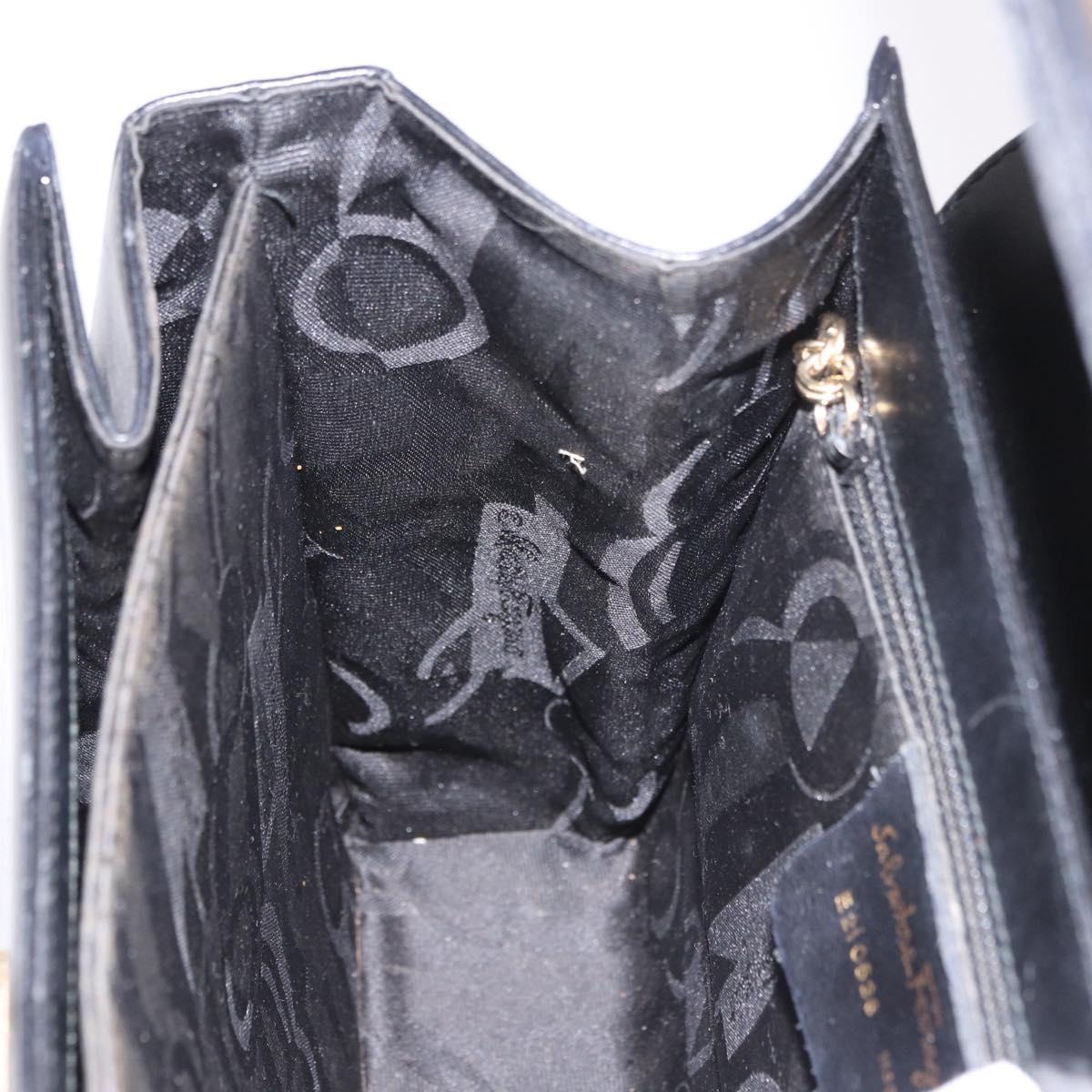 Salvatore Ferragamo Gancini Hand Bag Leather Black Gold Auth 188245