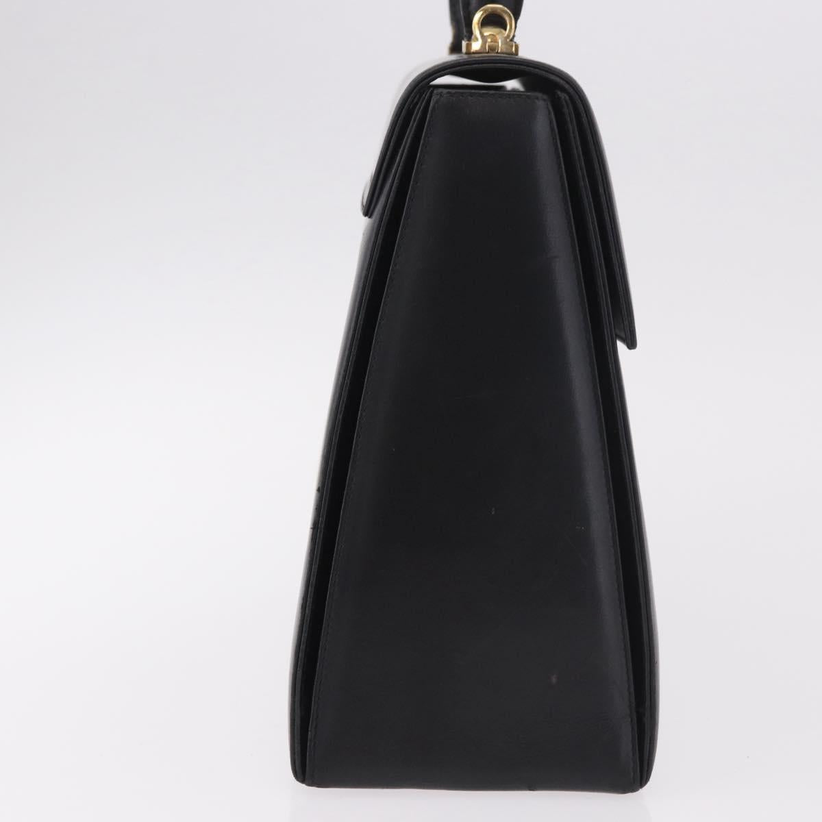 Salvatore Ferragamo Gancini Hand Bag Leather Black Gold Auth 188245