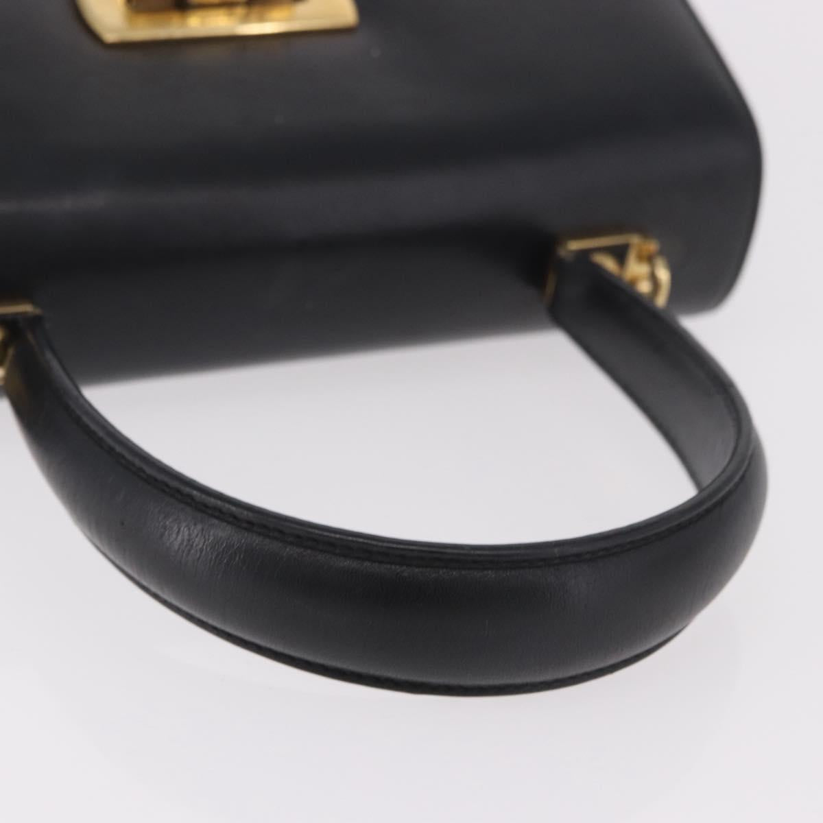 Salvatore Ferragamo Gancini Hand Bag Leather Black Gold Auth 188245
