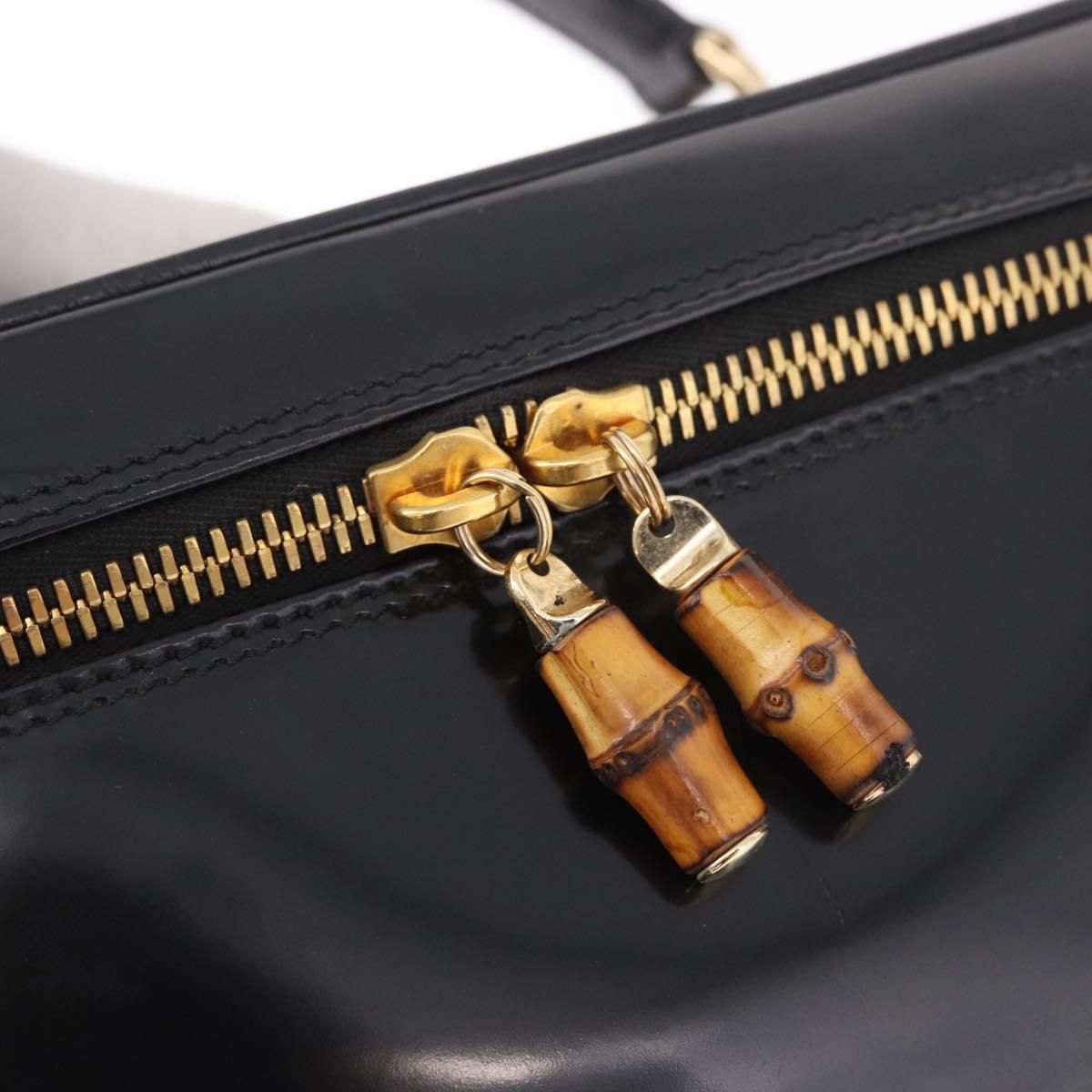 GUCCI Vanity Hand Bag Patent Leather Black Gold 032 1956 0150 Auth 188246