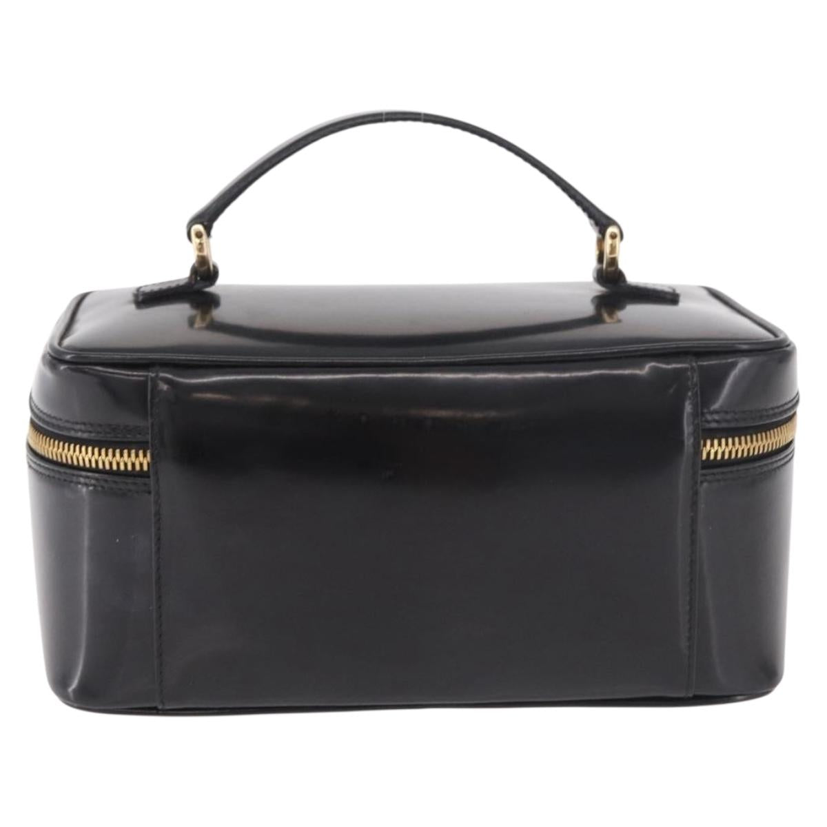 GUCCI Vanity Hand Bag Patent Leather Black Gold 032 1956 0150 Auth 188246