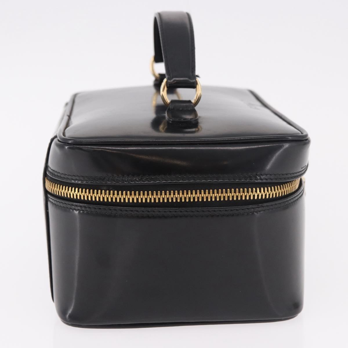 GUCCI Vanity Hand Bag Patent Leather Black Gold 032 1956 0150 Auth 188246