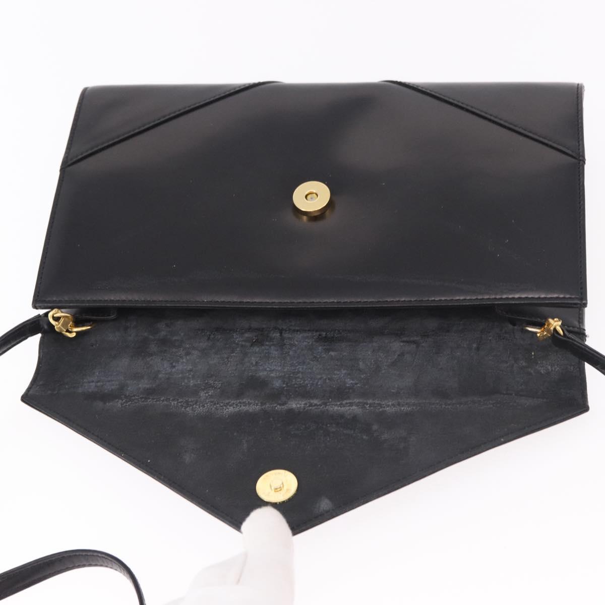 GIVENCHY Shoulder Bag Leather Black Gold Auth 188247