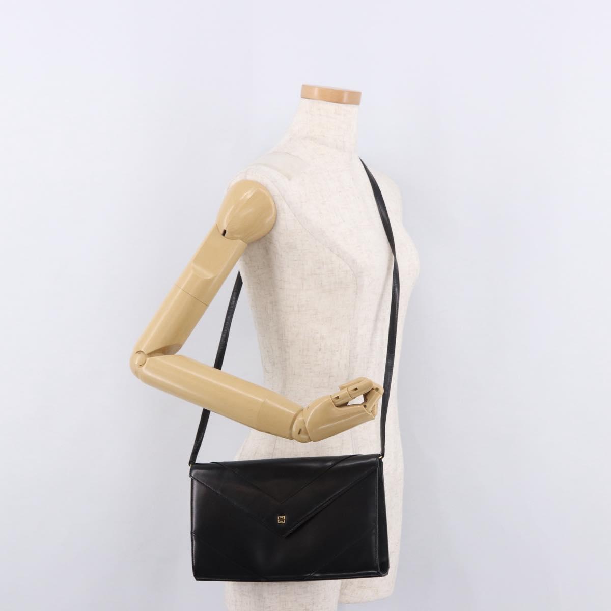 GIVENCHY Shoulder Bag Leather Black Gold Auth 188247