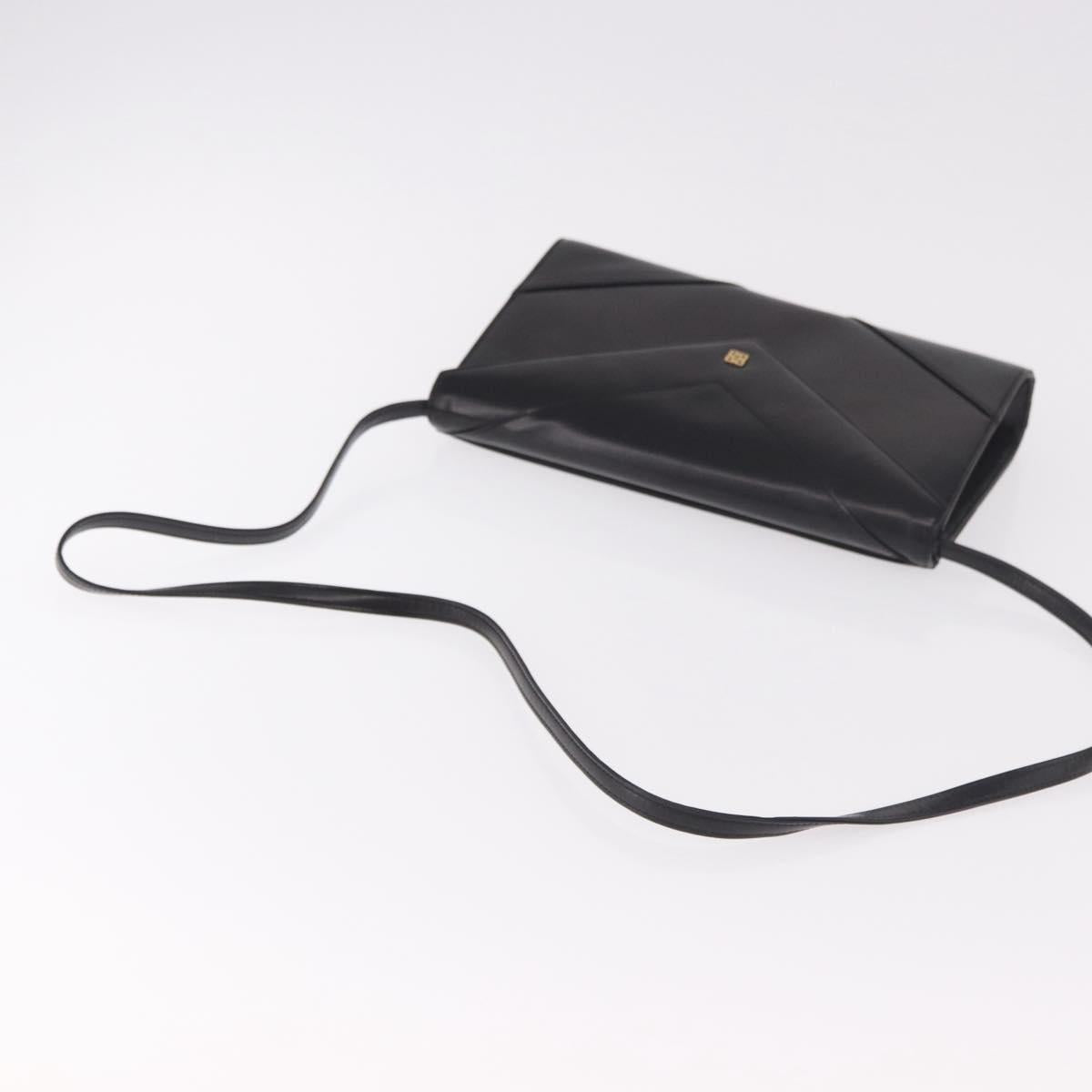 GIVENCHY Shoulder Bag Leather Black Gold Auth 188247