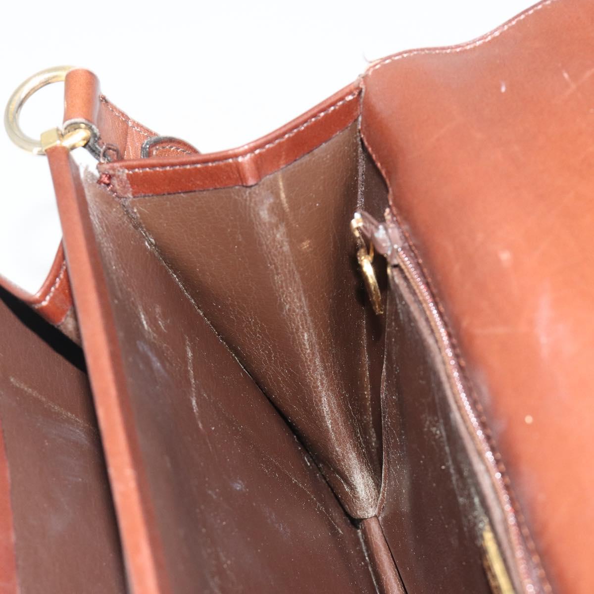 Christian Dior Shoulder Bag Leather Brown Gold Auth 188248
