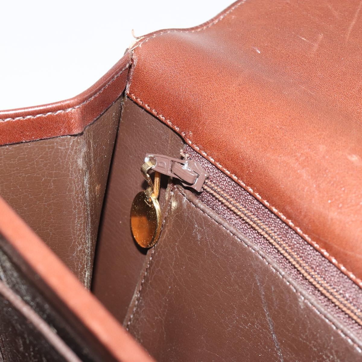 Christian Dior Shoulder Bag Leather Brown Gold Auth 188248