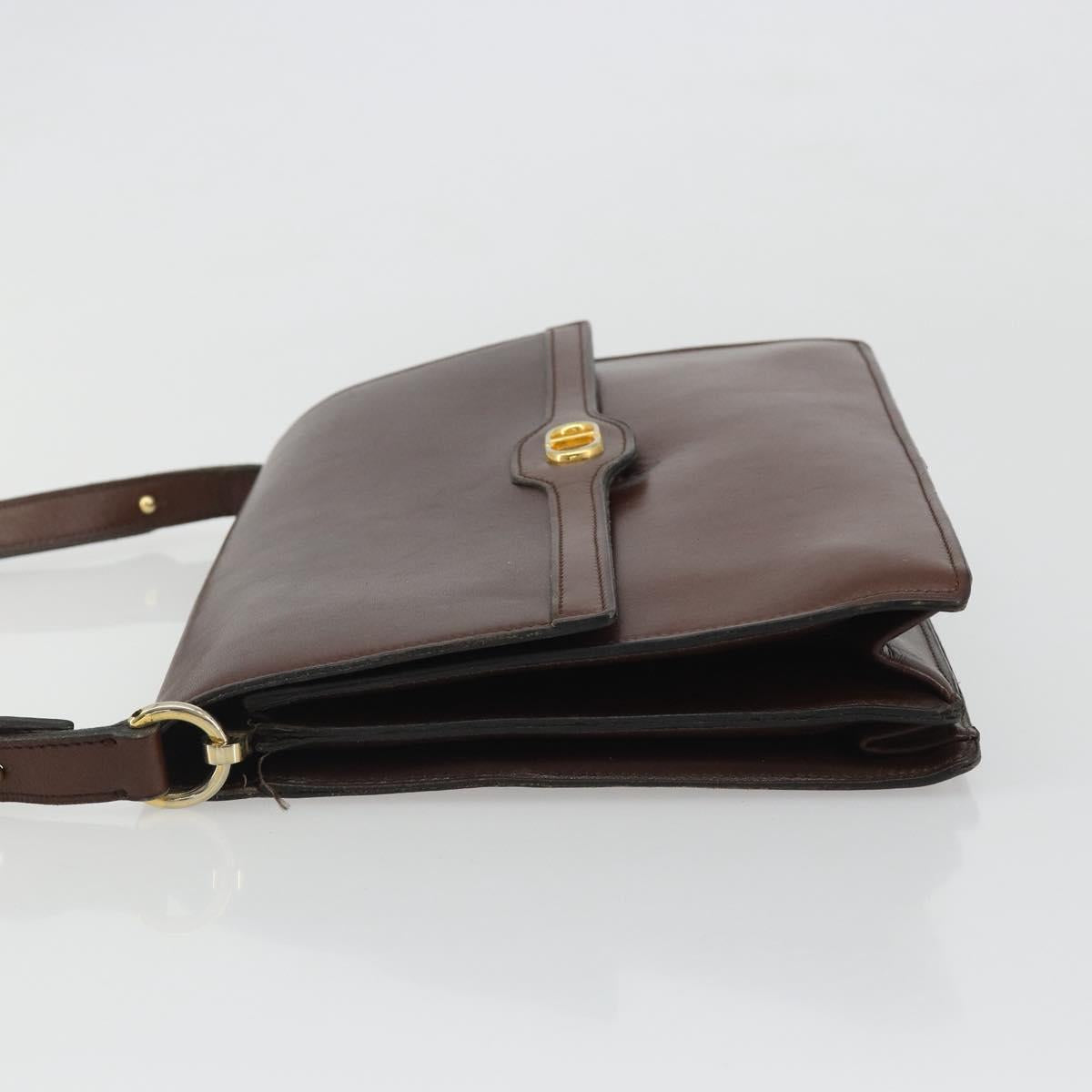 Christian Dior Shoulder Bag Leather Brown Gold Auth 188248
